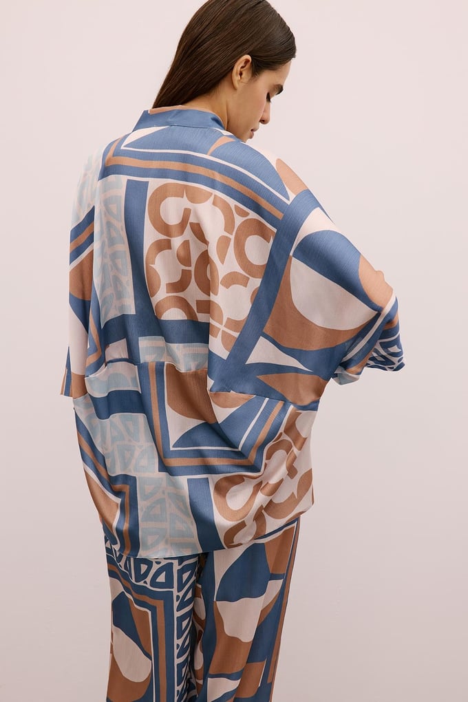 Tie-Up Patterned Indigo Kimono