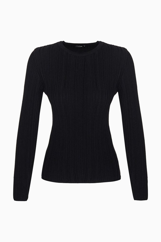 Basic Ribbed Black Knit Blouse