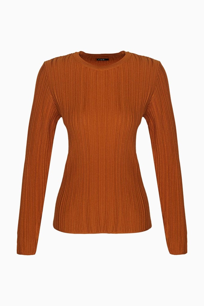 Basic Ribbed Beige Knit Blouse