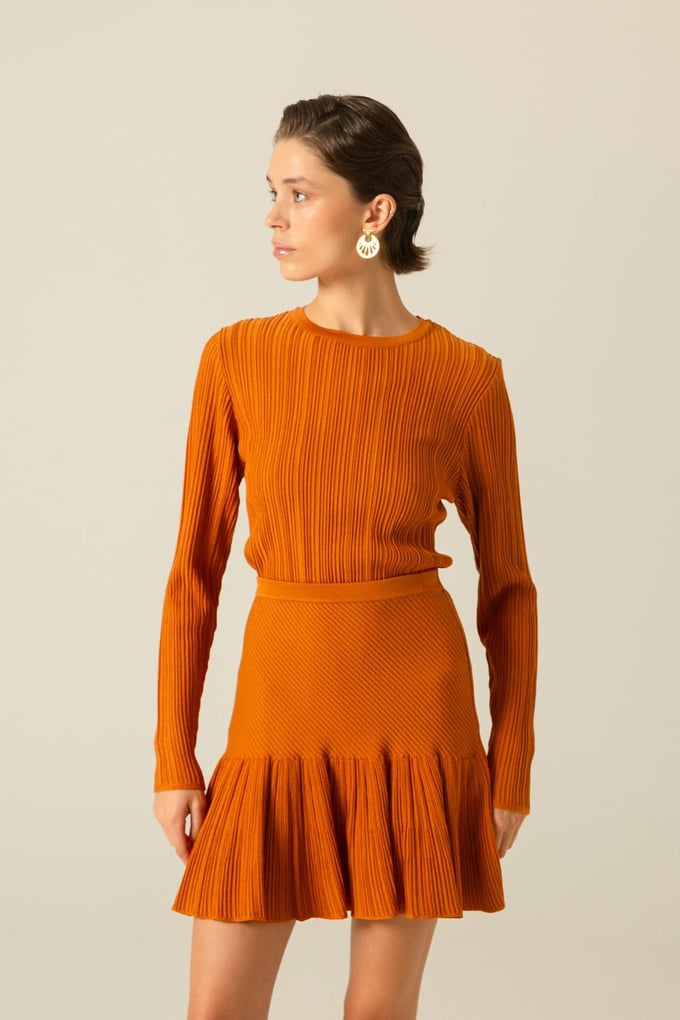 Basic Ribbed Tan Knit Blouse