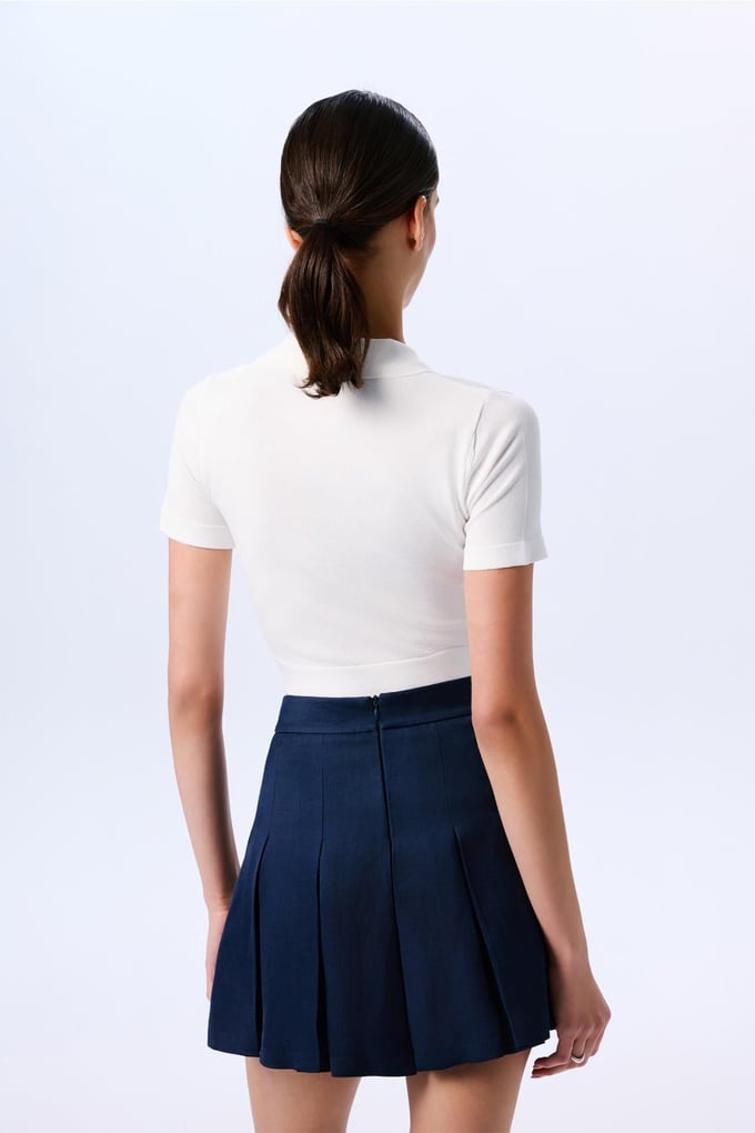 Basic Short Sleeve Crop Ecru Blouse  