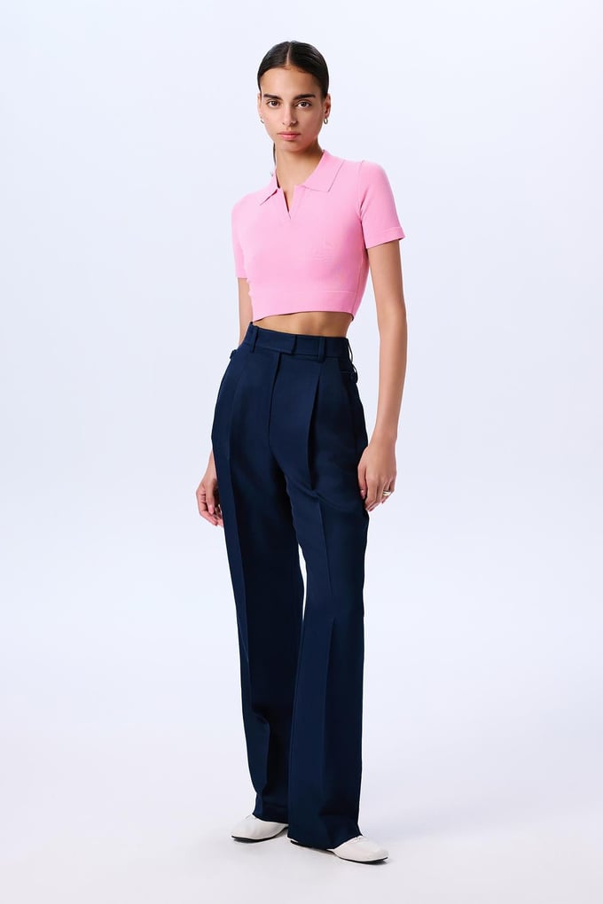 Basic Kısa Kollu Crop  Pembe Bluz