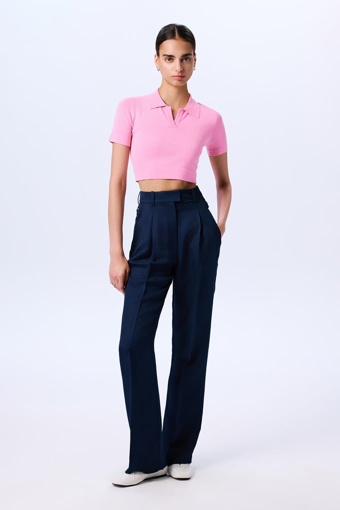 Basic Kısa Kollu Crop  Pembe Bluz