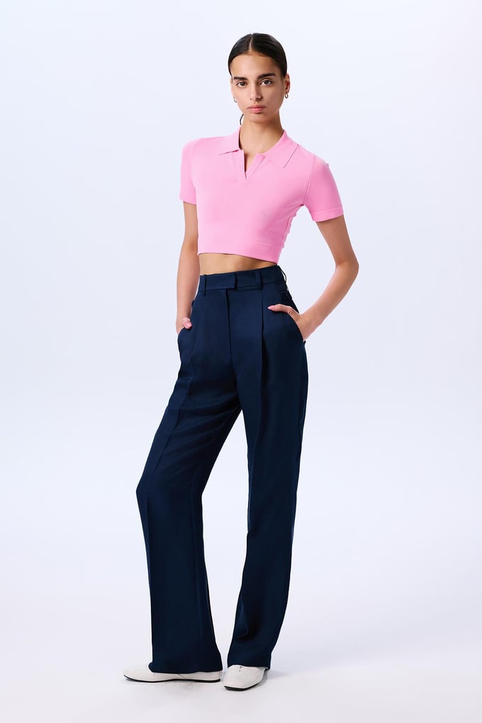 Basic Kısa Kollu Crop  Pembe Bluz