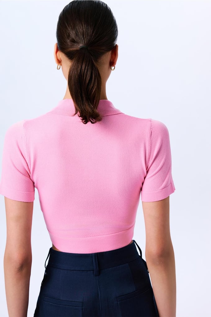 Basic Kısa Kollu Crop  Pembe Bluz