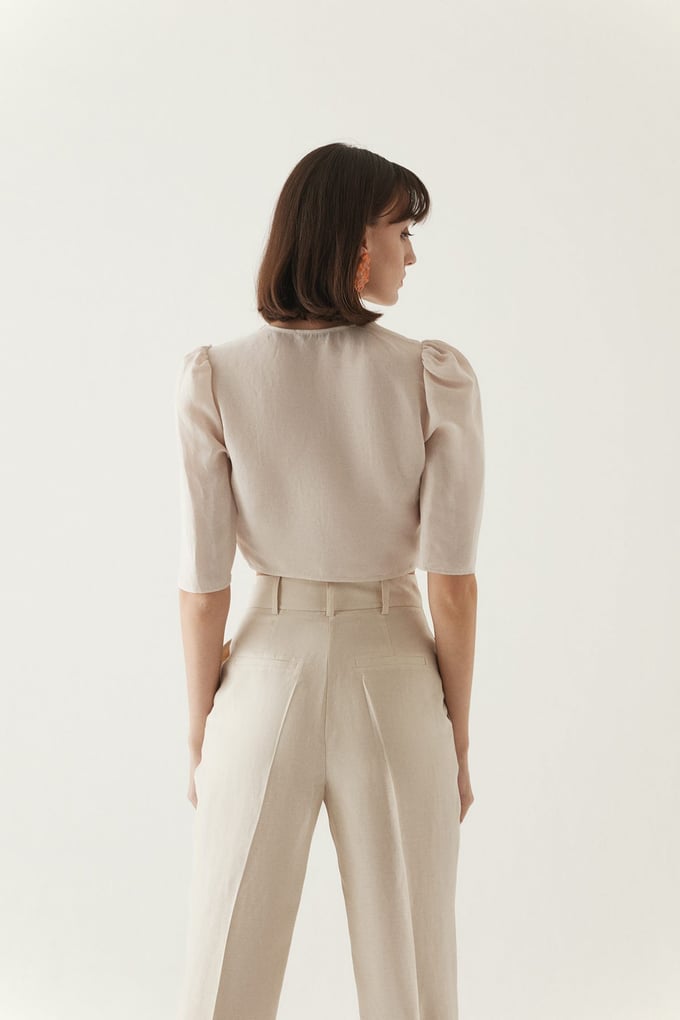 Cropped Blouse With Puff Sleeves