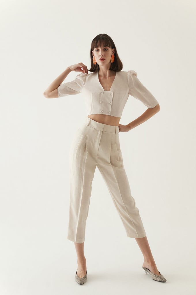 Cropped Blouse With Puff Sleeves