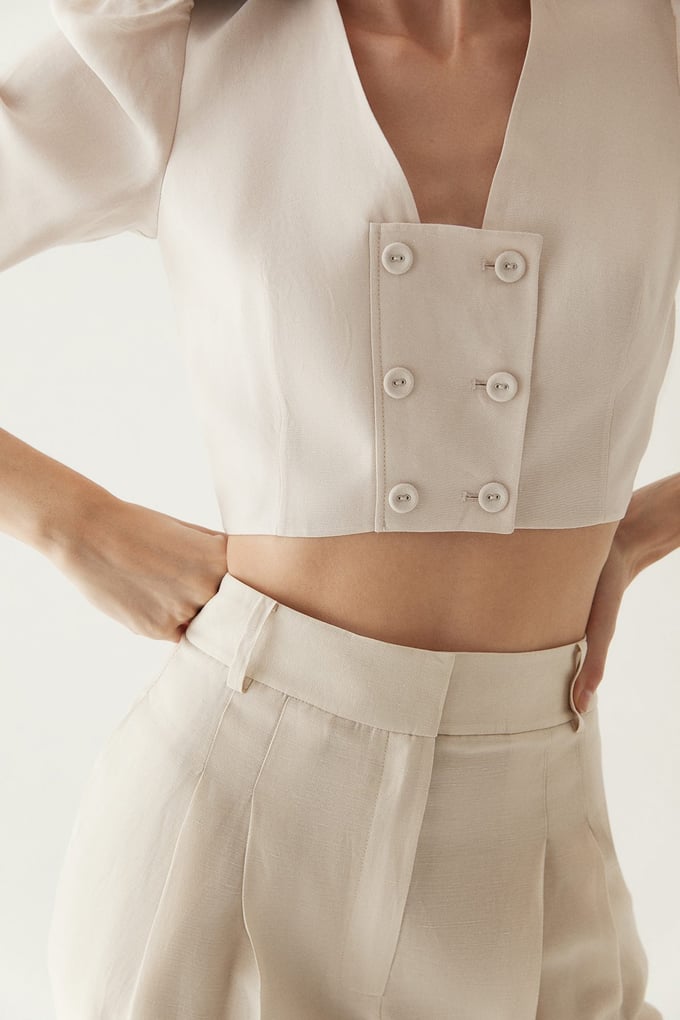 Cropped Blouse With Puff Sleeves