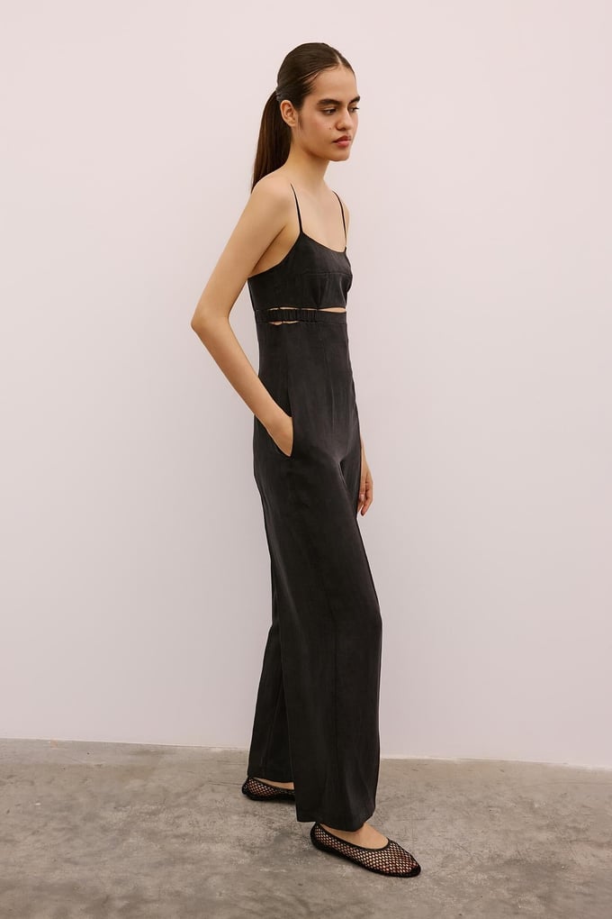 Waist Cutout Wide Leg Black Jumpsuit