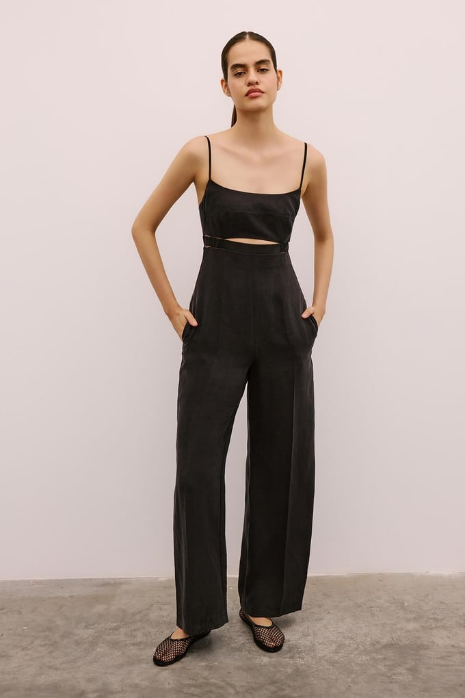 Waist Cutout Wide Leg Black Jumpsuit