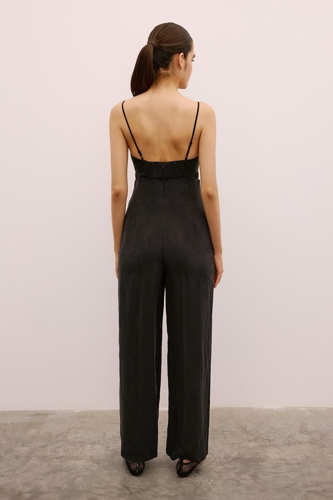 Waist Cutout Wide Leg Black Jumpsuit