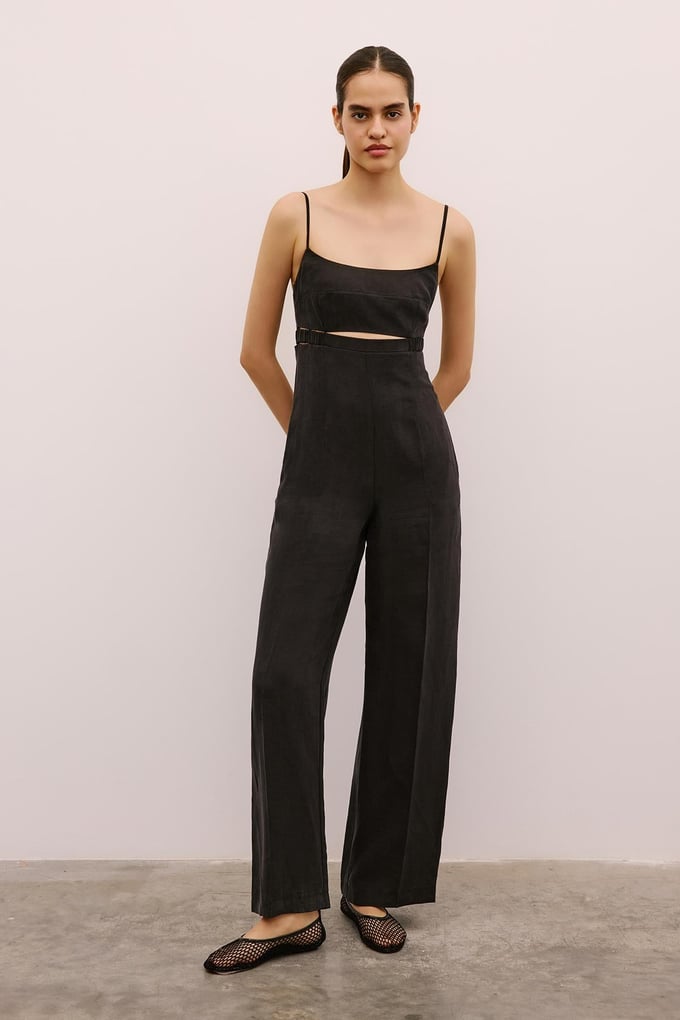 Waist Cutout Wide Leg Black Jumpsuit