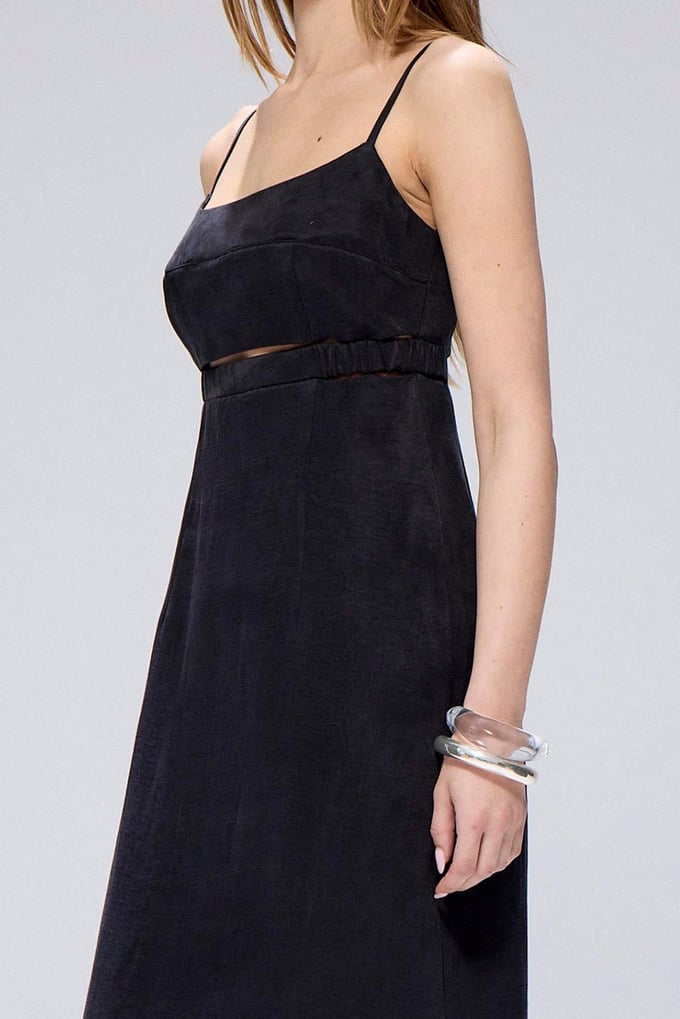 Waist Cutout Black Midi Dress