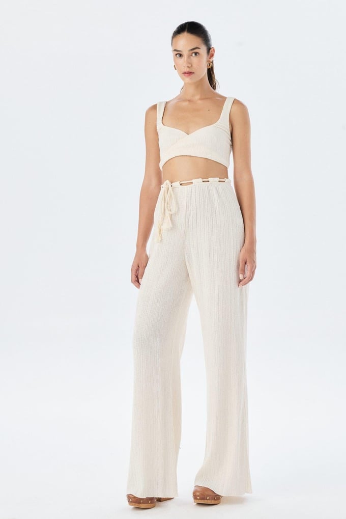 Waist Rope Detail Comfortable Form Ecru Trousers