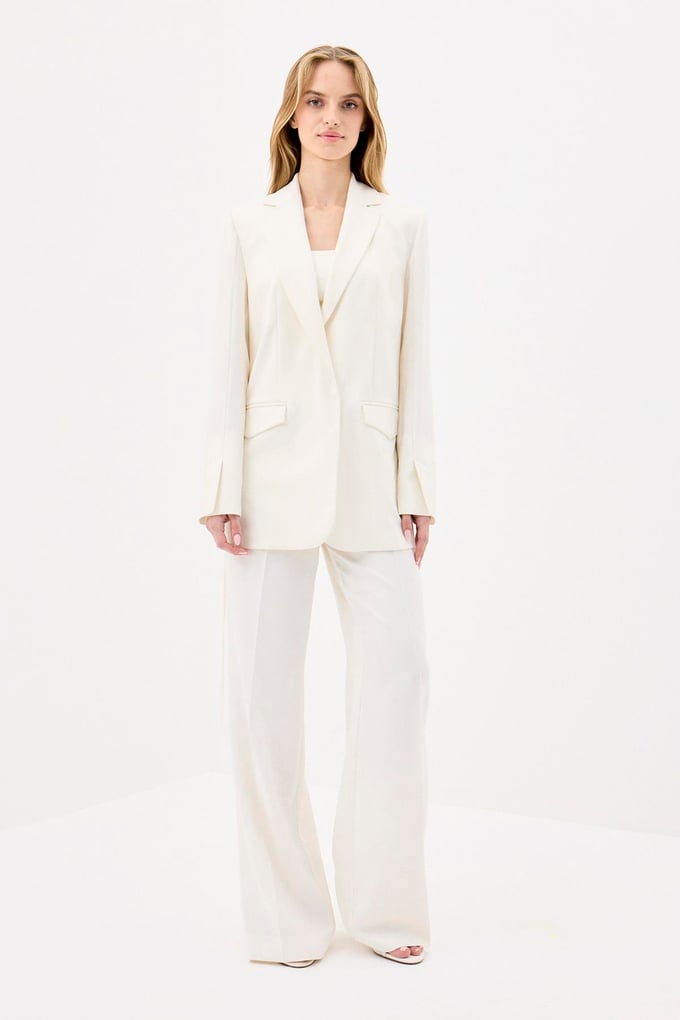 Belted Long Sleeve Ecru Coat