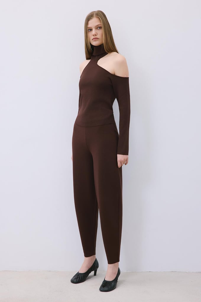 Brown Knit Relaxed Fit Pants