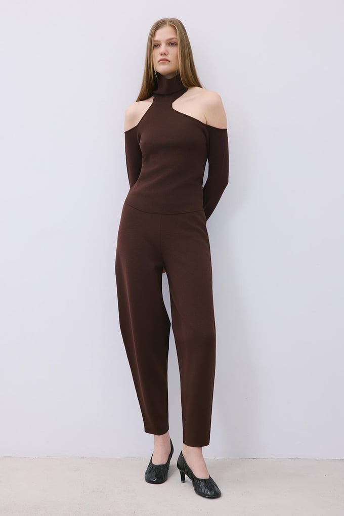 Brown Knit Relaxed Fit Pants