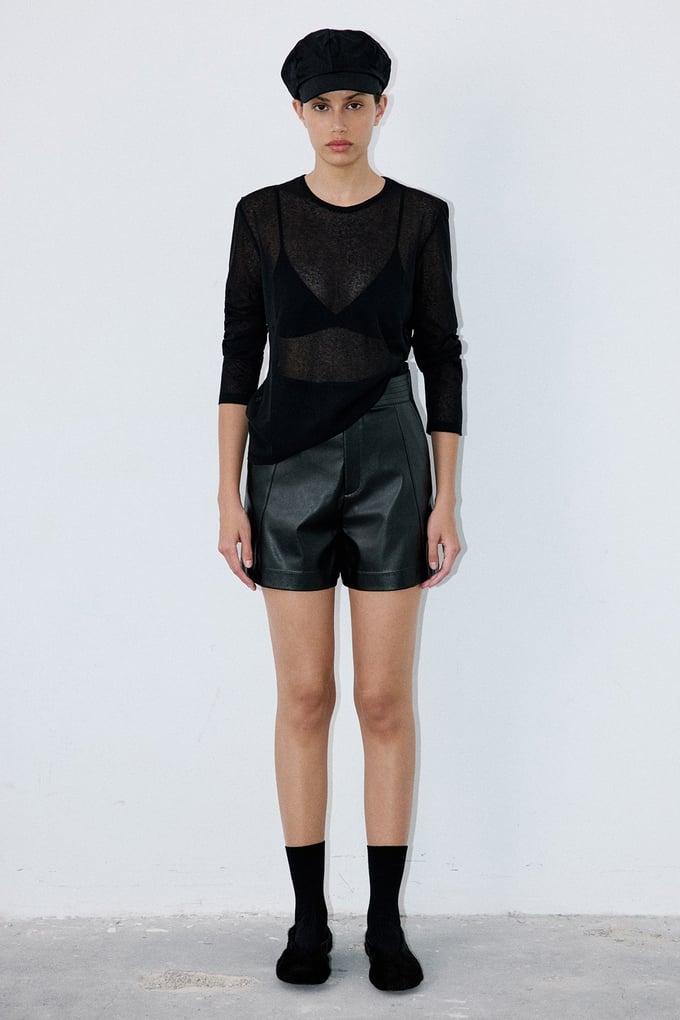 Crew Neck Sheer Knit Black Sweater