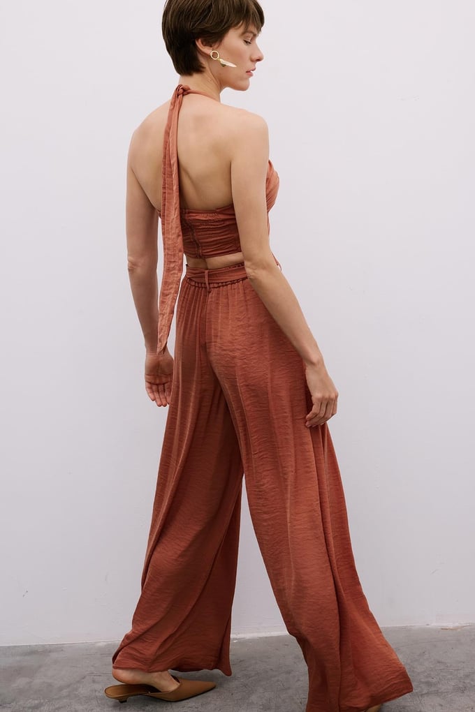 Pleated Wide-Leg Cinnamon Trousers