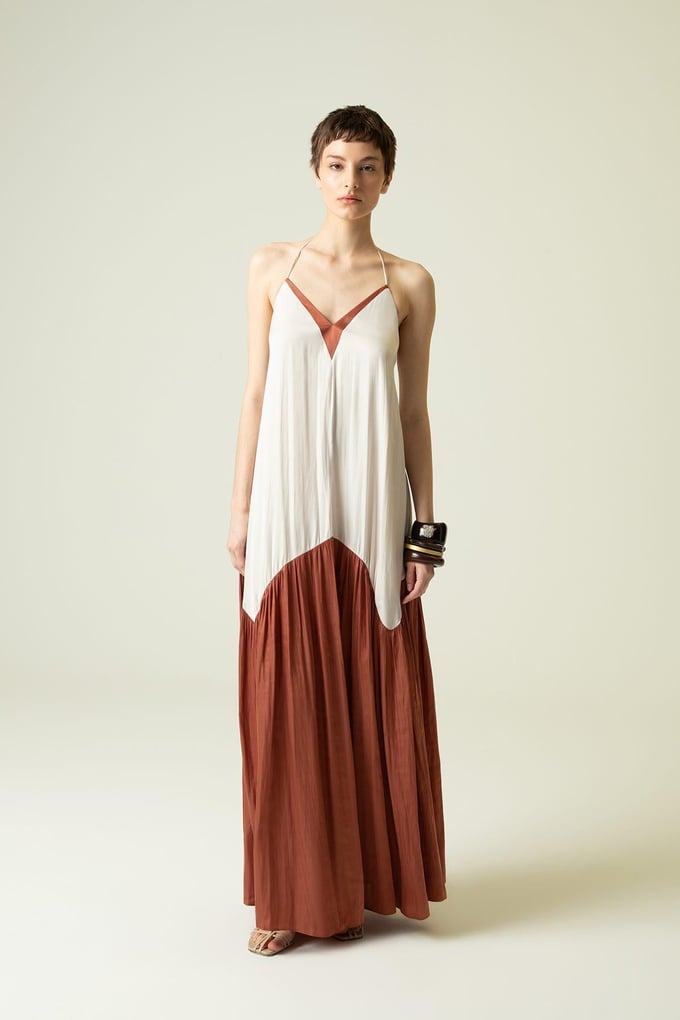 Halter Neck Thin Strap Cinnamon Long Dress