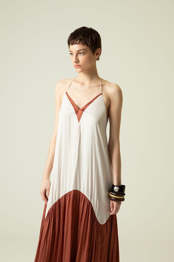 Halter Neck Thin Strap Cinnamon Long Dress