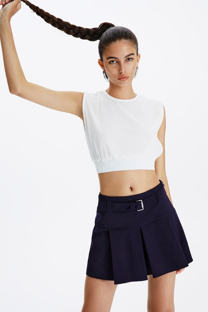 Büzgülü Ekru Basic T-Shirt