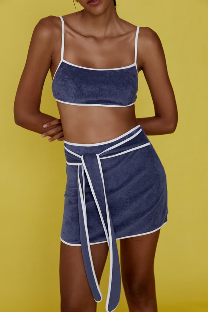 Havlu Kumaş Lacivert Crop Top