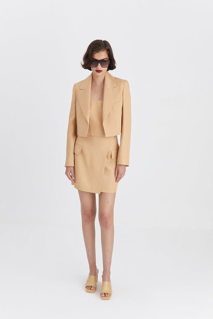 Camel Crop Blazer Ceket
