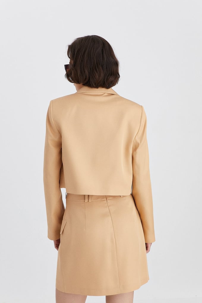 Camel Crop Blazer Ceket
