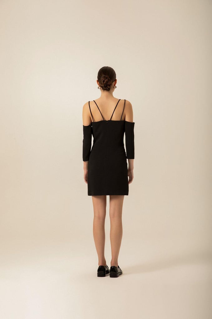 Cross-Strap Detail Crepe Ecru Mini Dress