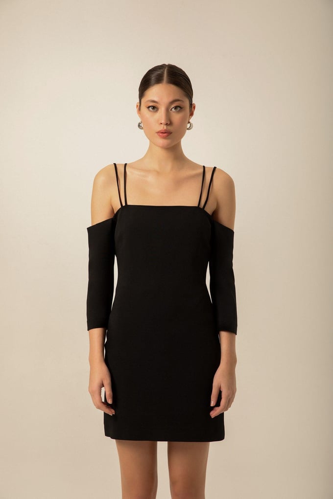 Cross-Strap Detail Crepe Ecru Mini Dress