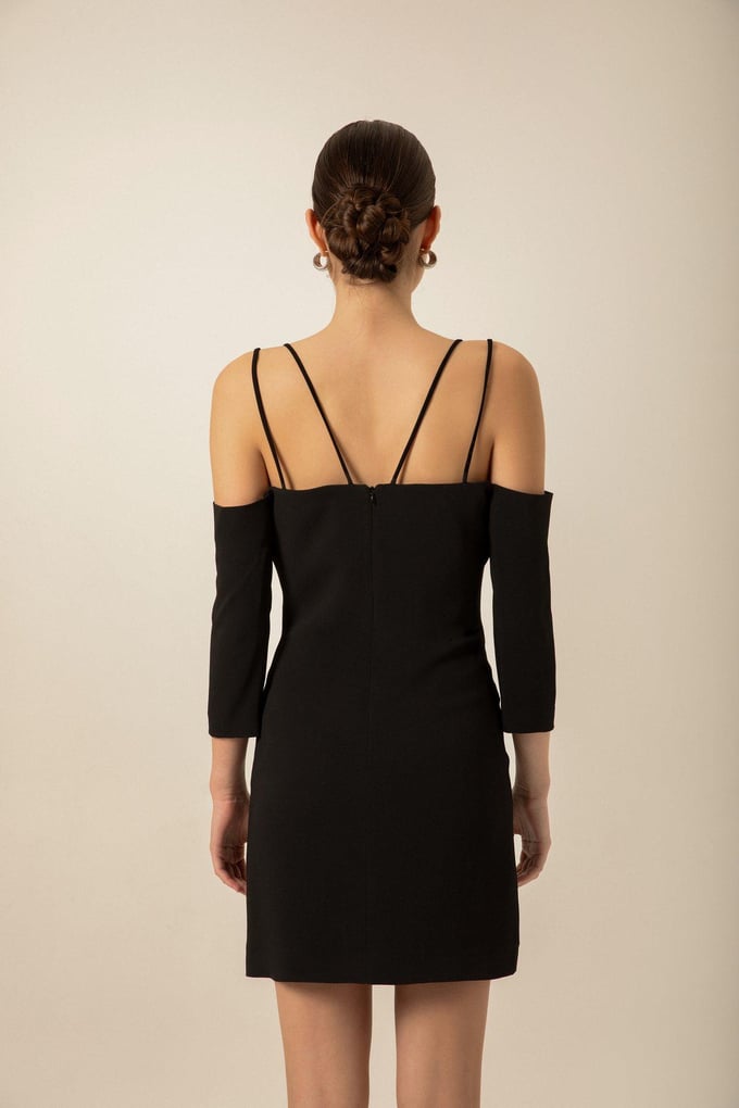 Cross-Strap Detail Crepe Ecru Mini Dress