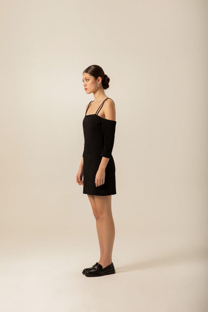 Cross-Strap Detail Crepe Ecru Mini Dress