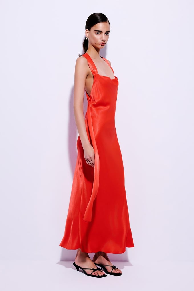 Cross Back Detailed Coral Midi Dress  