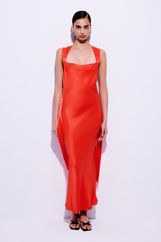 Cross Back Detailed Coral Midi Dress  