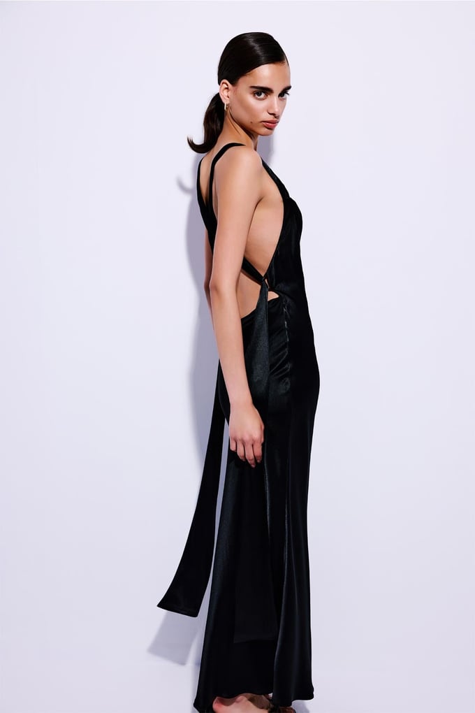 Cross Back Detailed Black Midi Dress  