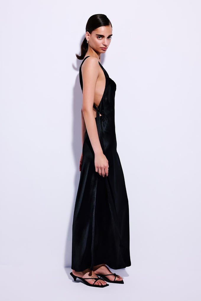 Cross Back Detailed Black Midi Dress  