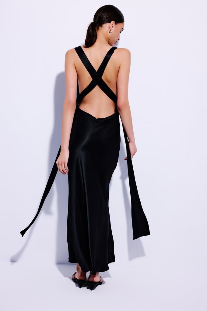 Cross Back Detailed Black Midi Dress  