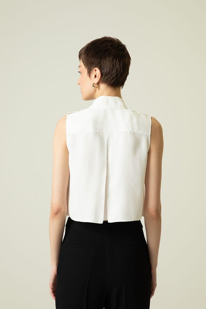 Pocket Flap Detail Ecru Crop Shirt