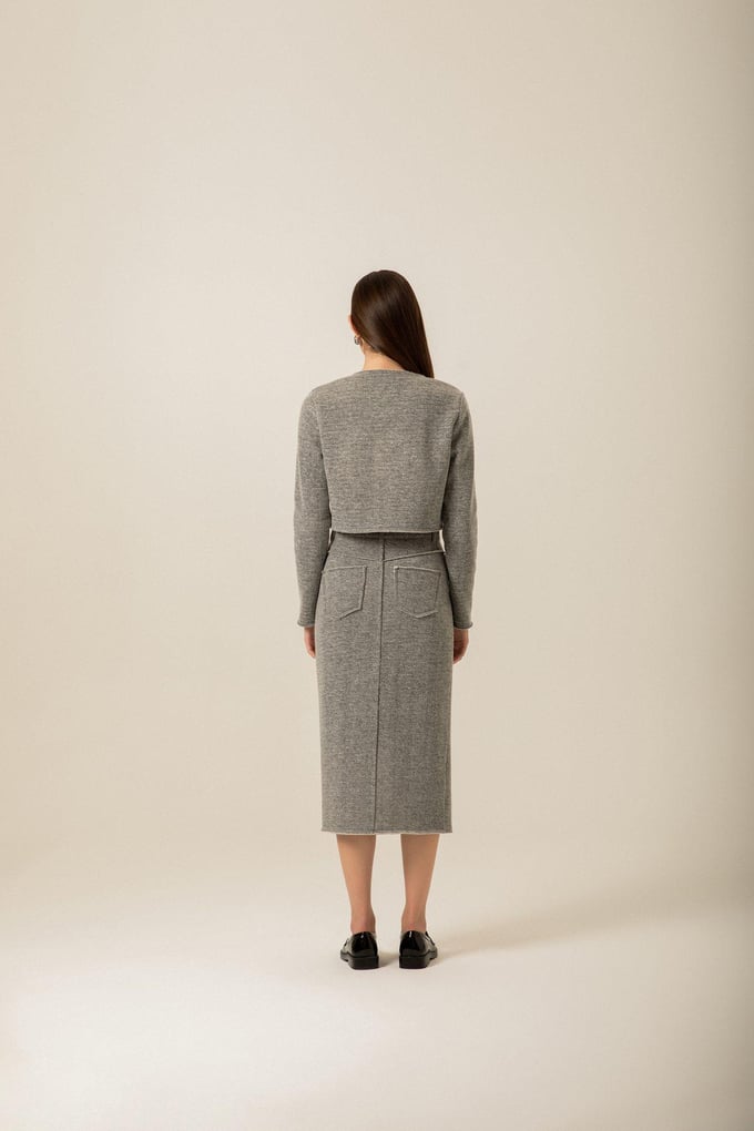 Pocket Flap Detail Knitted Gray Jacket