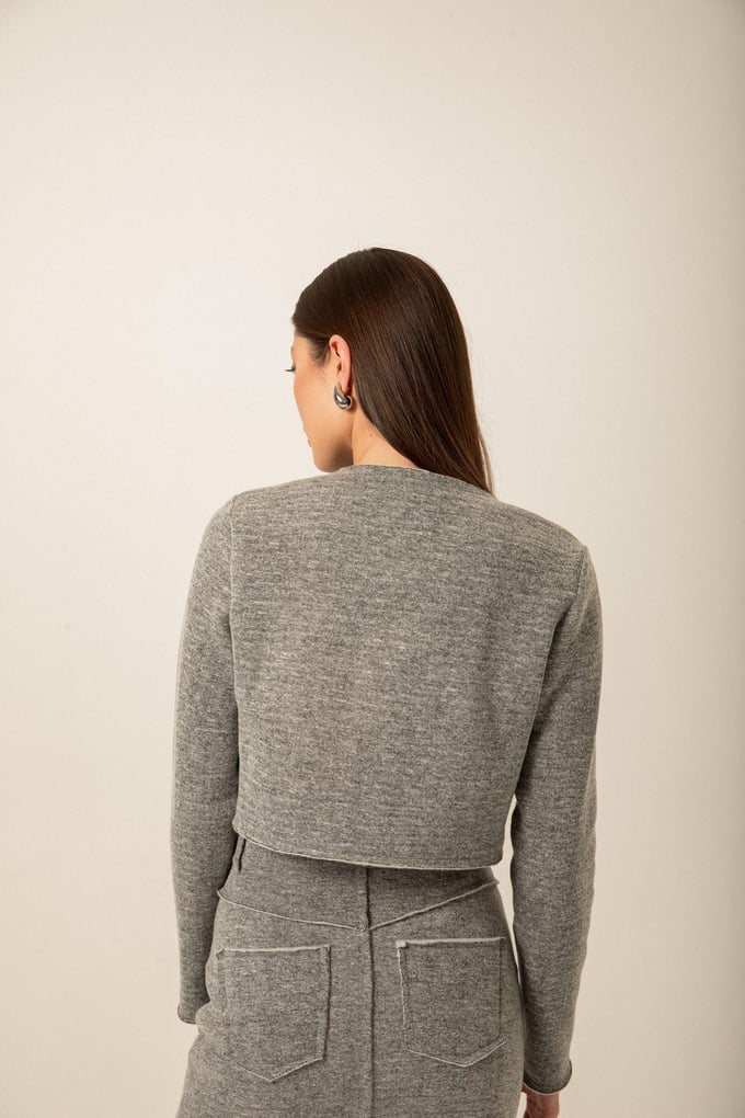 Pocket Flap Detail Knitted Gray Jacket