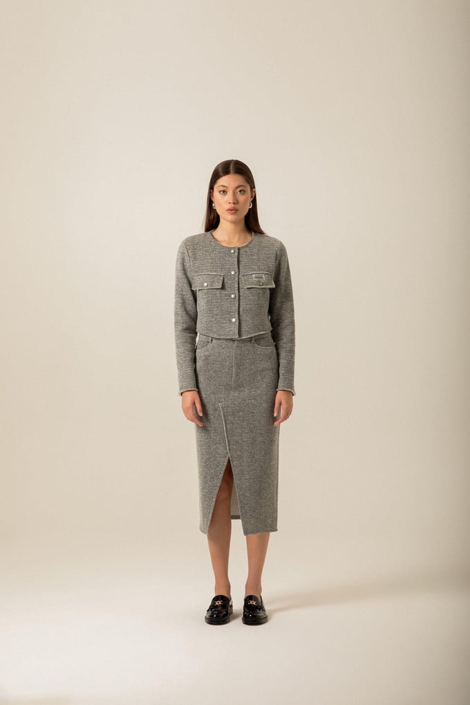 Pocket Flap Detail Knitted Gray Jacket