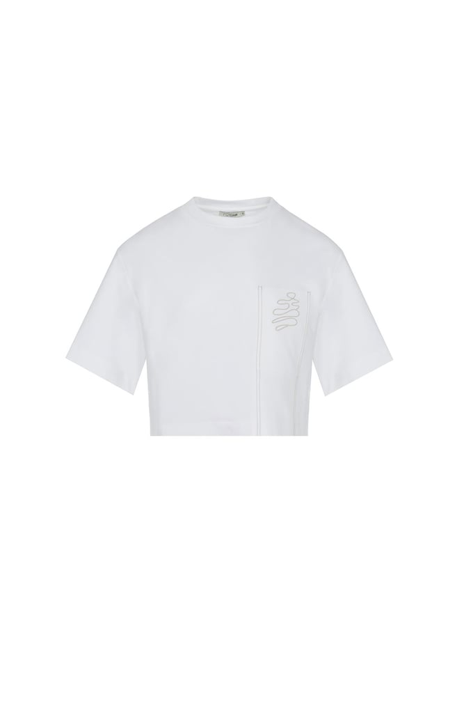Cep Nakış Detaylı Beyaz T-shirt