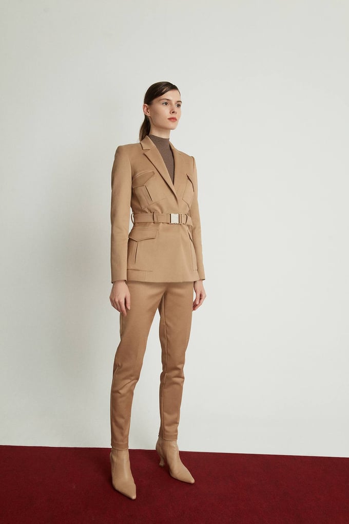 Cepli Kemerli Blazer Ceket Bej Ceket