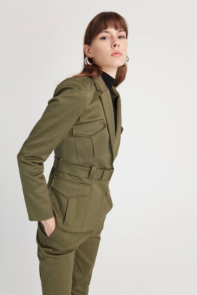 Cepli Kemerli Blazer Ceket Haki Ceket