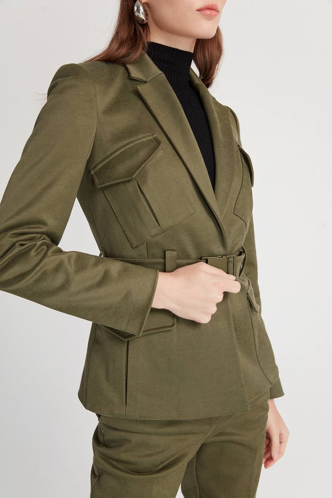 Cepli Kemerli Blazer Ceket Haki Ceket