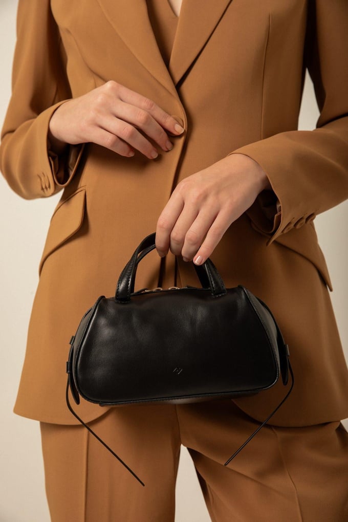 Double Zippered Navy Mini Leather Bag