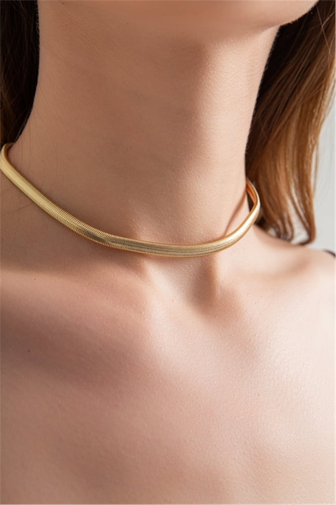 Çift Kullanımlı Yılan Sırtı Altın Kaplama Bronz Choker Ve Bileklik