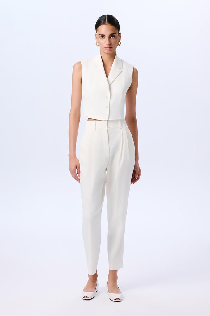 Double Pleated Ecru Trousers  