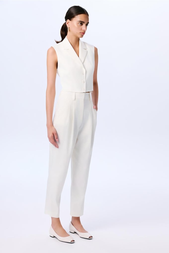 Double Pleated Ecru Trousers  